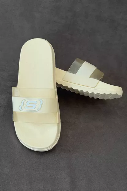 Шлепанцы женские с аппликацией, цвет светло-бежевый, 243R5030-2