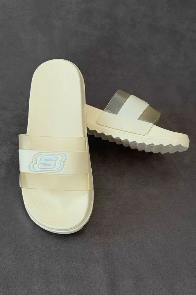 Купити Шльопанці жіночі з аплікацією, колір світло-бежевий, 243R5030-2 - Фото №1