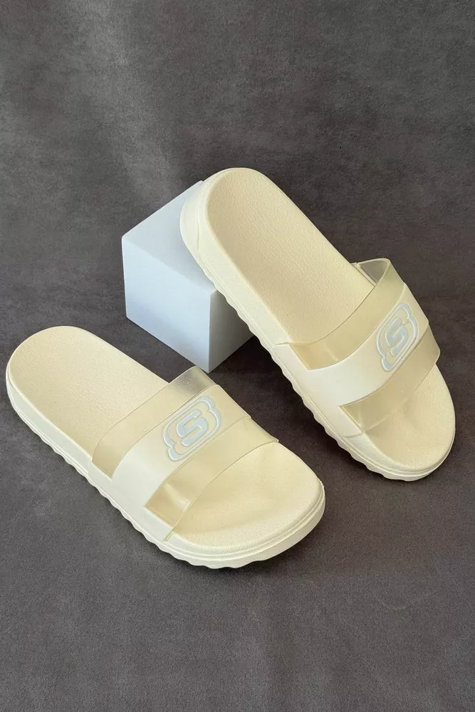 Купити Шльопанці жіночі з аплікацією, колір світло-бежевий, 243R5030-2 - Фото №2