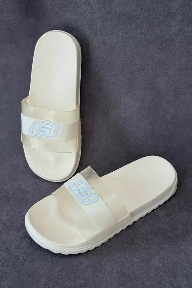 Купити Шльопанці жіночі з аплікацією, колір світло-бежевий, 243R5030-2 - Фото №4