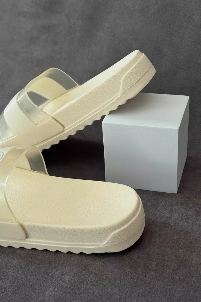 Купити Шльопанці жіночі з аплікацією, колір світло-бежевий, 243R5030-2 - Фото №5