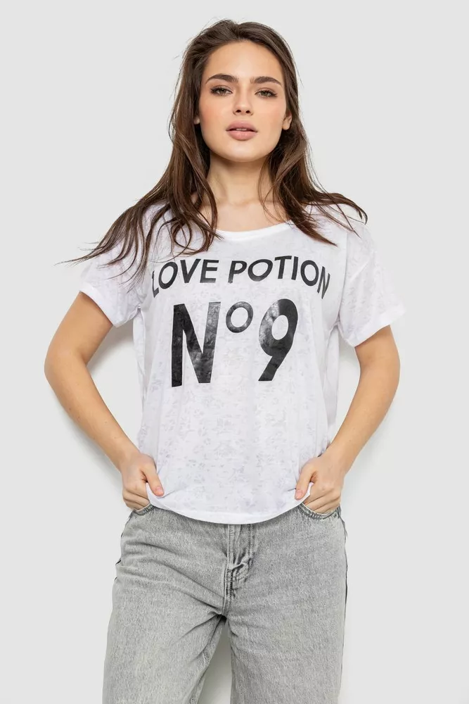 Купить Футболка женская с принтом, цвет белый, 244R2073-1 - Фото №1