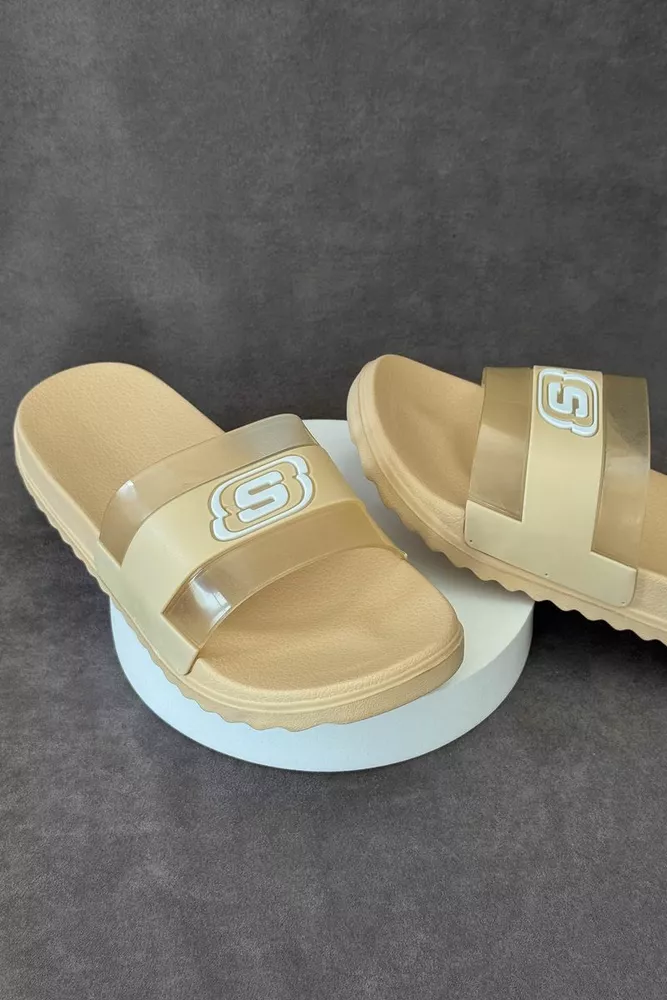 Купити Шльопанці жіночі з аплікацією, колір бежевий, 243R5030-2 - Фото №3