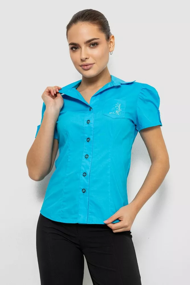 Купить Рубашка женская однотонная  -уценка, цвет голубой, 230R070-U-4 - Фото №1