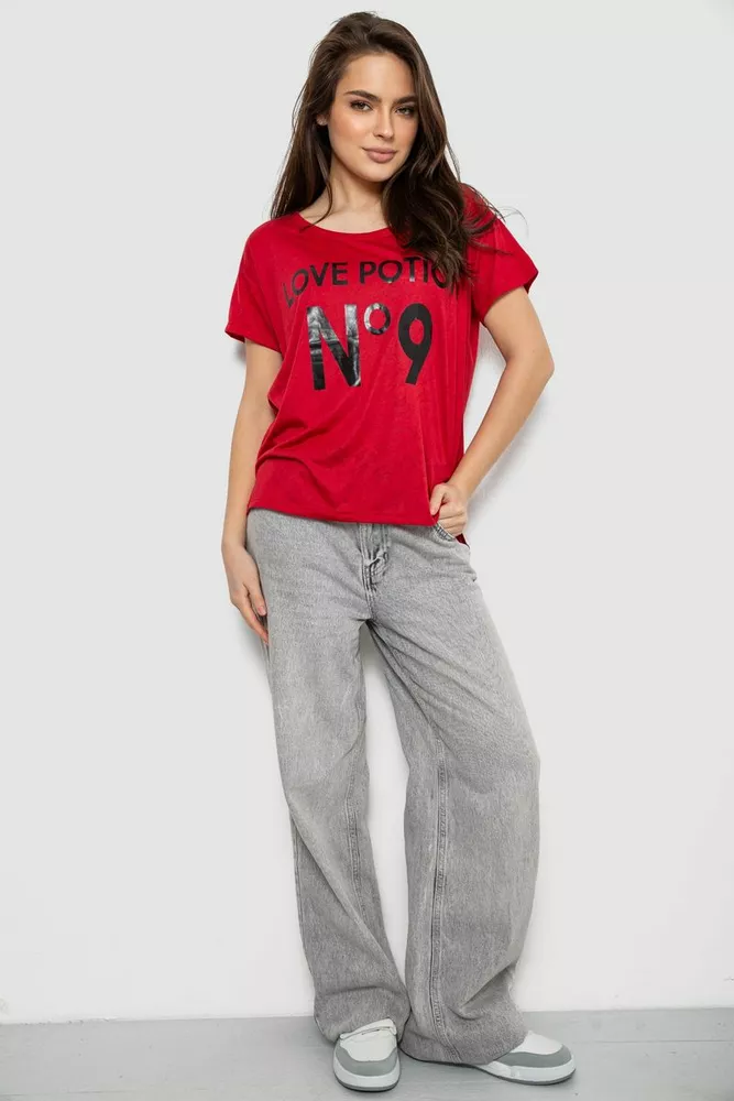 Купить Футболка женская с принтом, цвет красный, 244R2073-1 - Фото №2