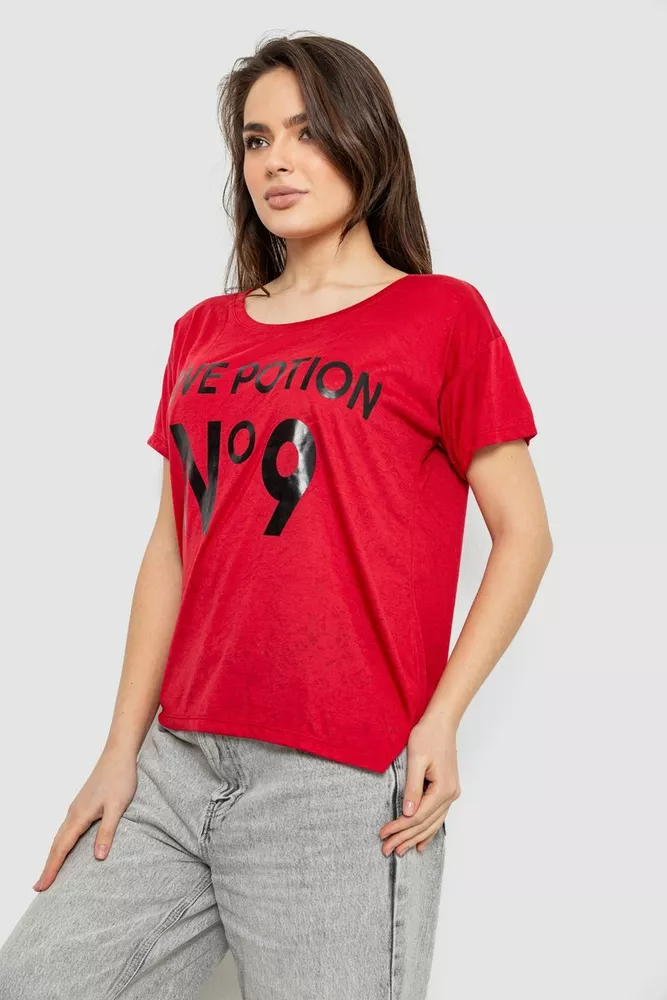 Купить Футболка женская с принтом, цвет красный, 244R2073-1 - Фото №3