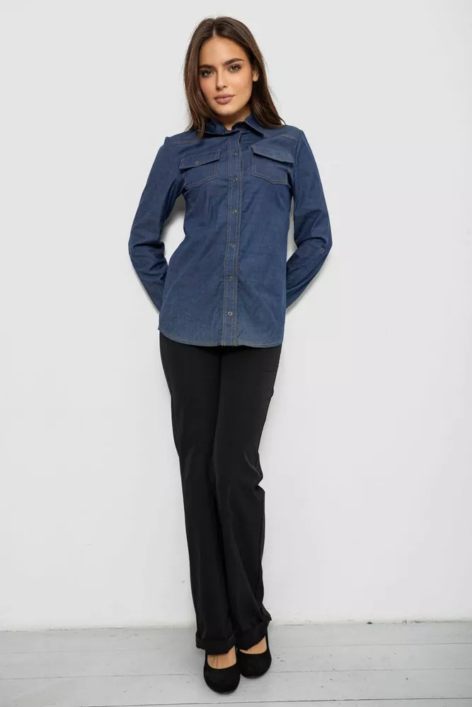 Купить Рубашка женская однотонная  -уценка, цвет синий, 230R069-U-29 - Фото №2
