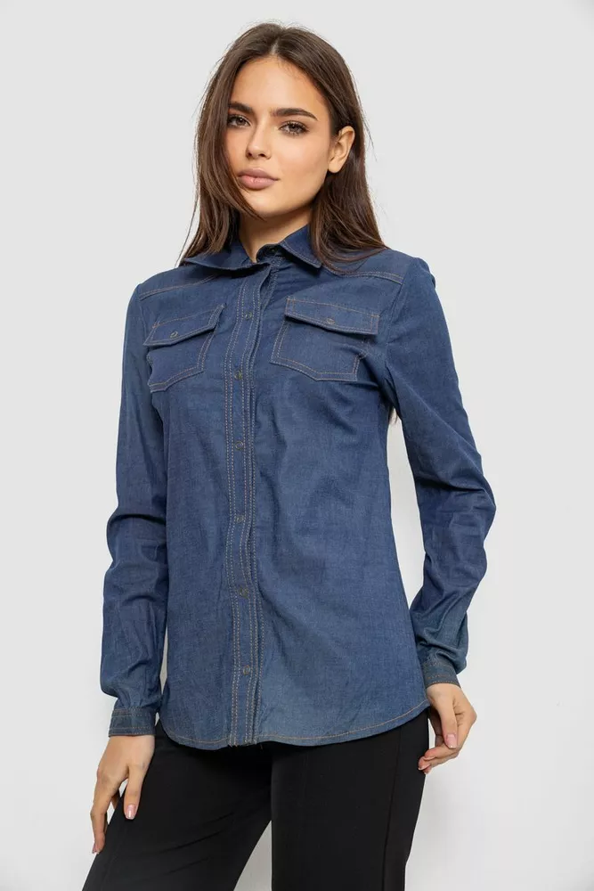 Купити Сорочка жіноча однотонна  -уцінка, колір синій, 230R069-U-33 - Фото №3