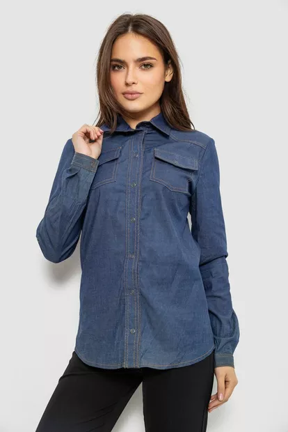 Сорочка жіноча однотонна  -уцінка, колір синій, 230R069-U-33