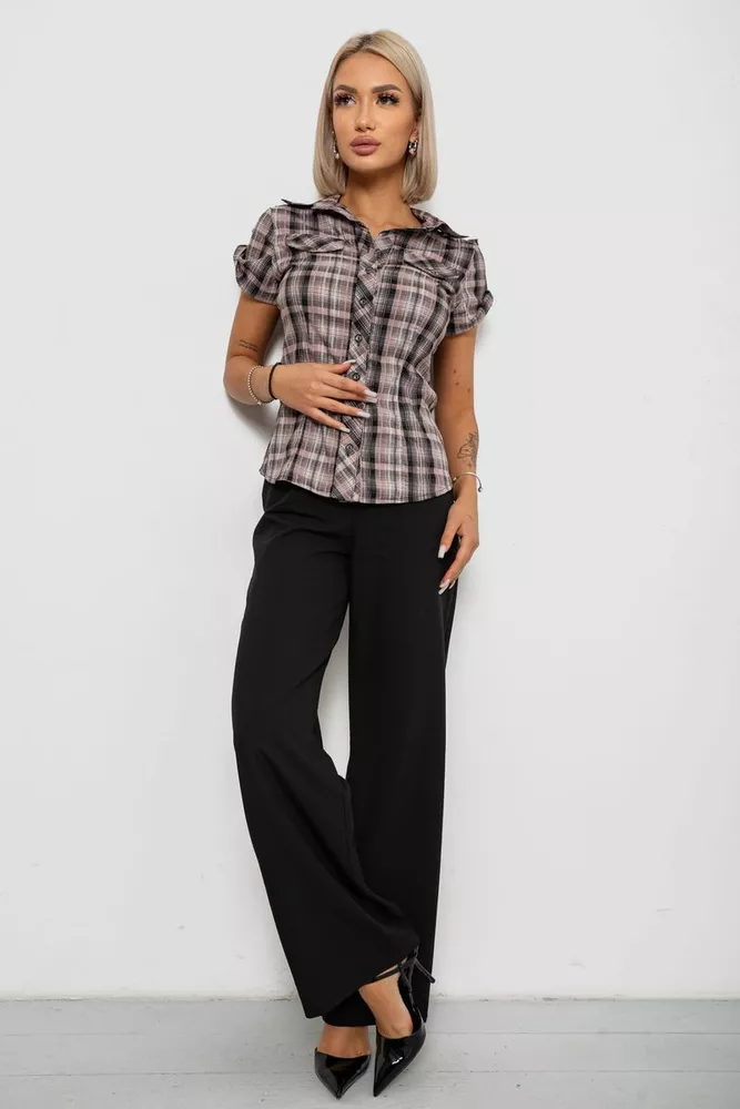 Купить Рубашка женская в клетку, цвет темно-пудровый, 230R065 оптом - Фото №2