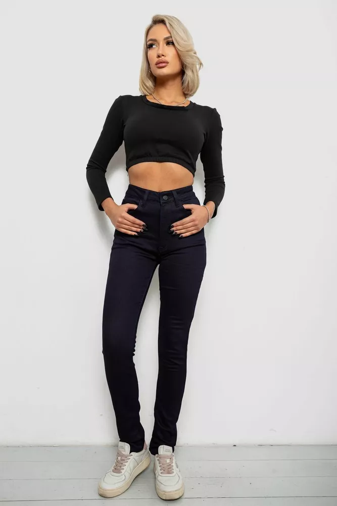 Купити Джинси жіночі однотонні на флісі, колір темно-синій, 244RS026 оптом - Фото №2