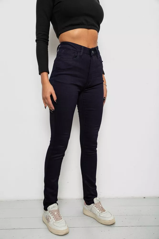 Купити Джинси жіночі однотонні на флісі, колір темно-синій, 244RS026 оптом - Фото №3