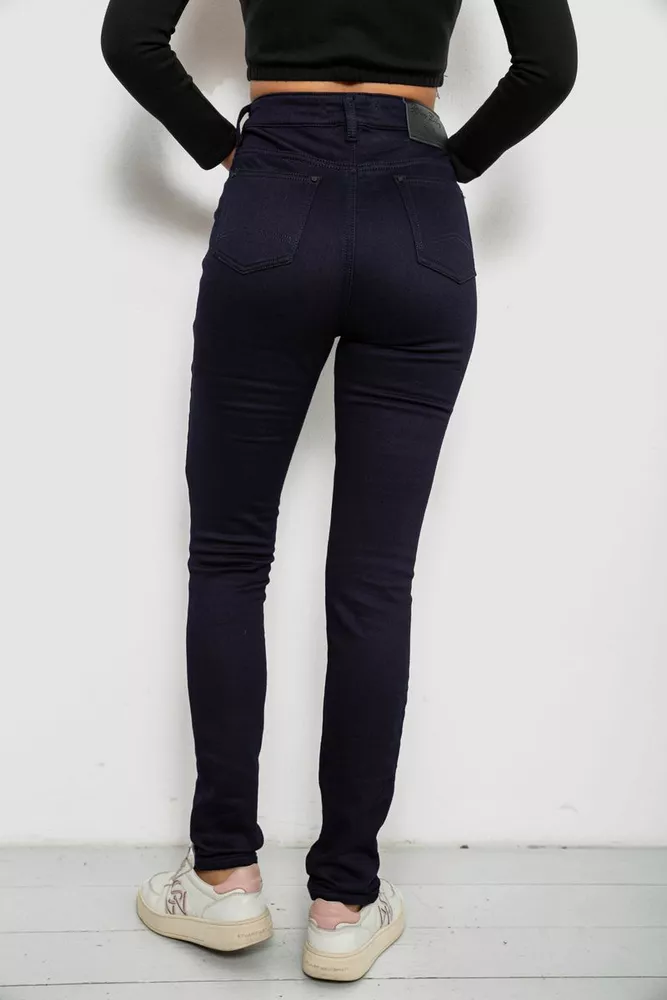 Купити Джинси жіночі однотонні на флісі, колір темно-синій, 244RS026 оптом - Фото №4