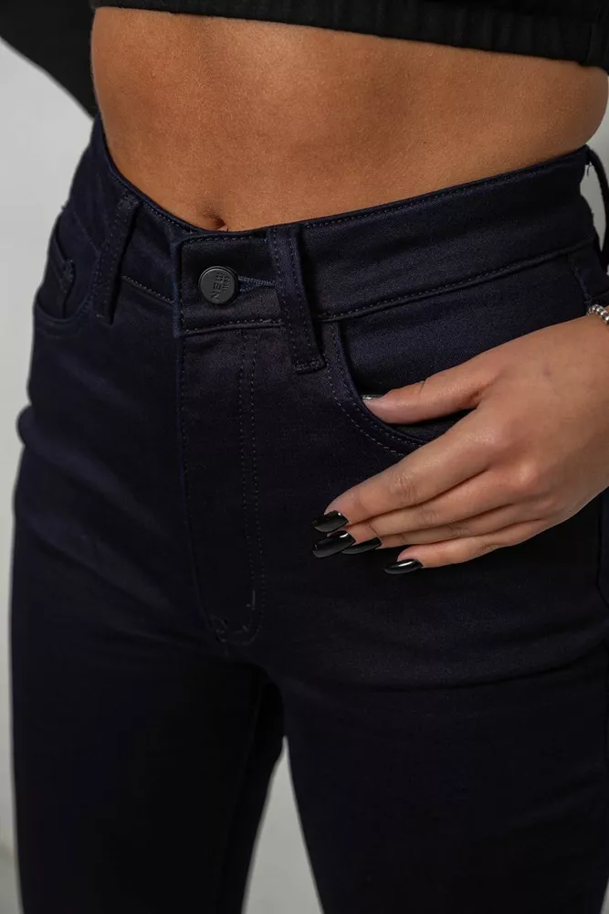 Купити Джинси жіночі однотонні на флісі, колір темно-синій, 244RS026 оптом - Фото №5