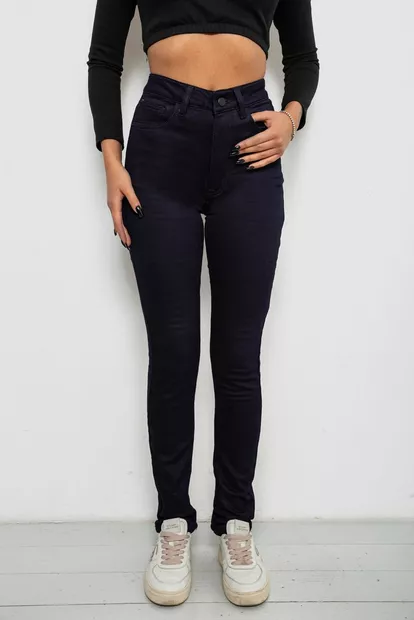 Джинсы женские однотонные на флисе, цвет темно-синий, 244RS026