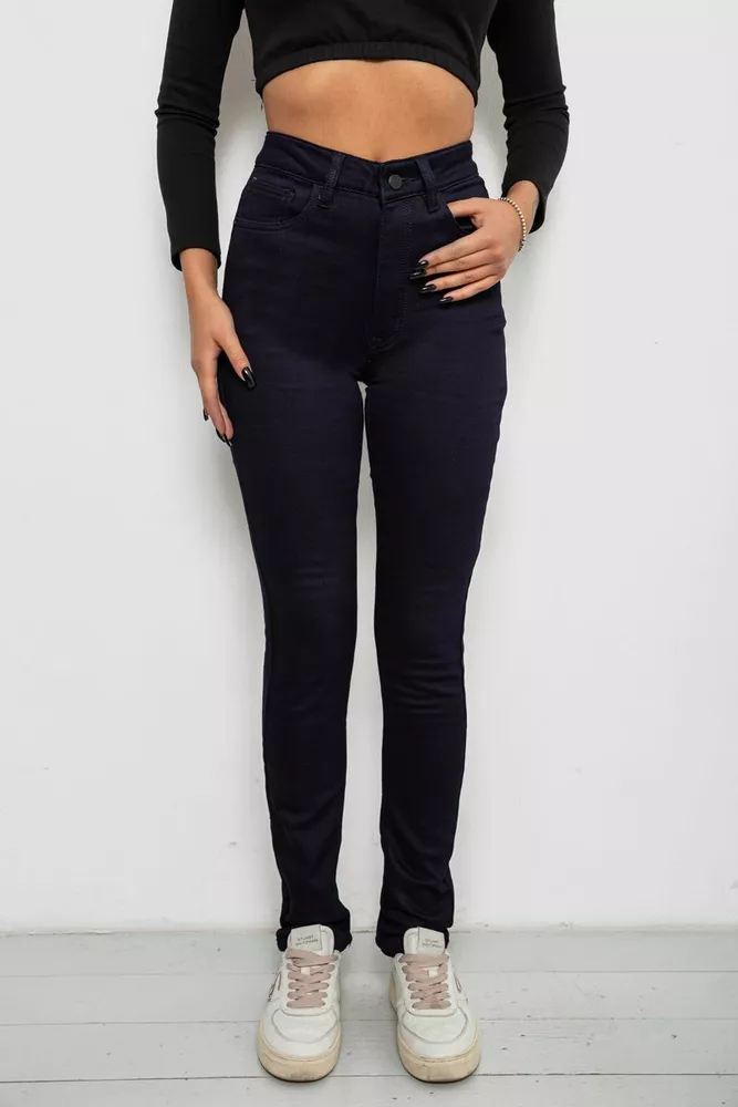 Купити Джинси жіночі однотонні на флісі, колір темно-синій, 244RS026 оптом - Фото №1