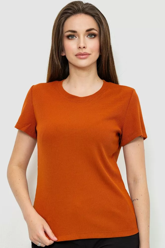 Купити Футболка жіноча в рубчик, колір теракотовий, 102R204-1 - Фото №1