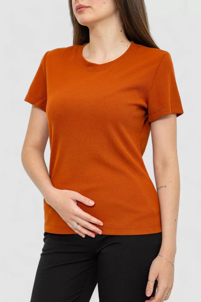Купити Футболка жіноча в рубчик, колір теракотовий, 102R204-1 - Фото №3