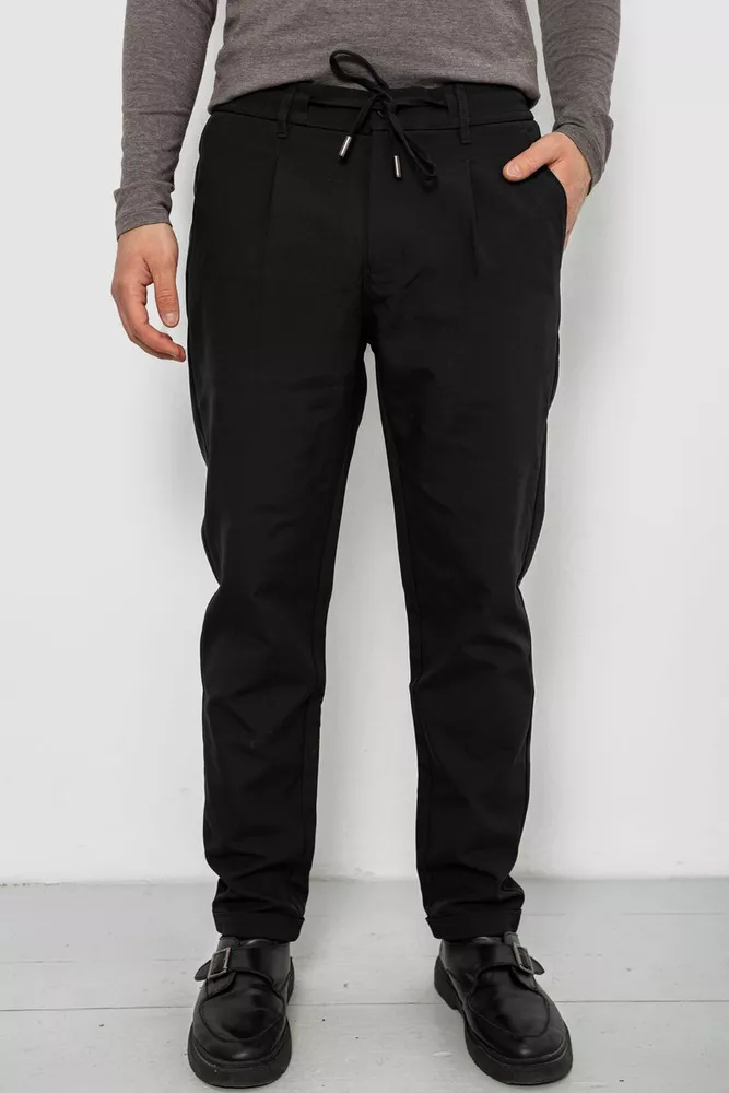 Купить Штаны мужские классические однотонные, цвет черный, 157RU02-005 - Фото №1