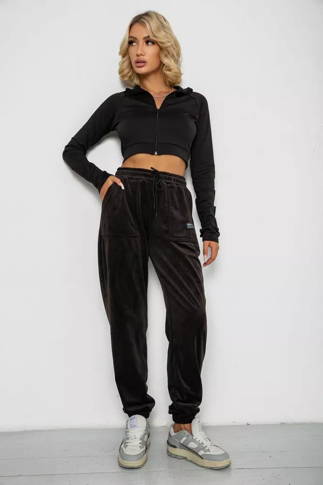 Купити Спортивні штани велюрові жіночі на флісі  -уцінка, колір чорний, 238R58645-U - Фото №2