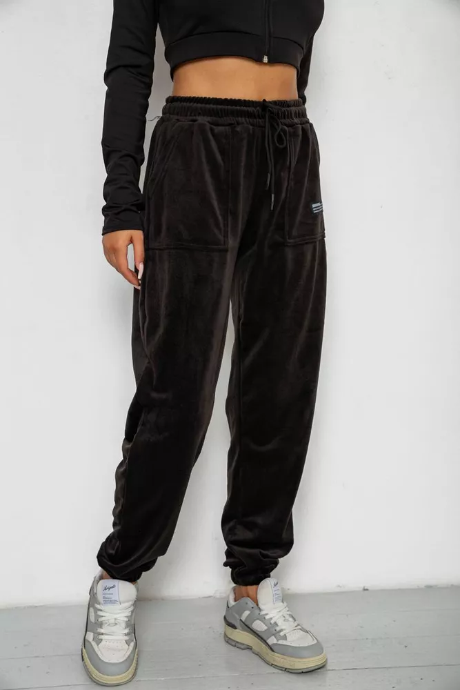 Купити Спортивні штани велюрові жіночі на флісі  -уцінка, колір чорний, 238R58645-U - Фото №3