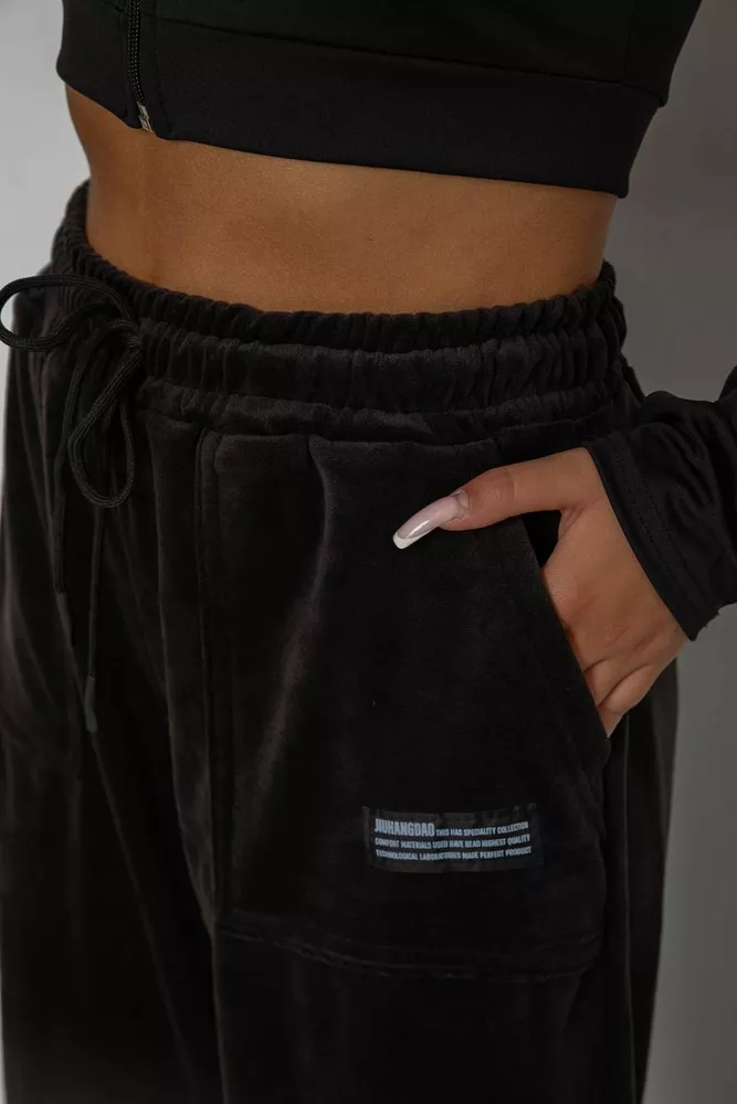 Купити Спортивні штани велюрові жіночі на флісі  -уцінка, колір чорний, 238R58645-U - Фото №5
