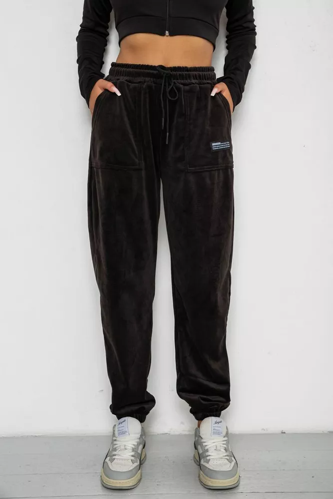 Купити Спортивні штани велюрові жіночі на флісі  -уцінка, колір чорний, 238R58645-U - Фото №1