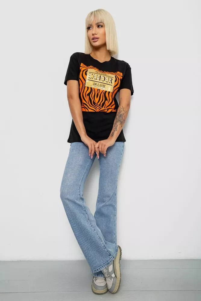 Купити Футболка жіноча з принтом, колір чорний, 244R2805 - Фото №2