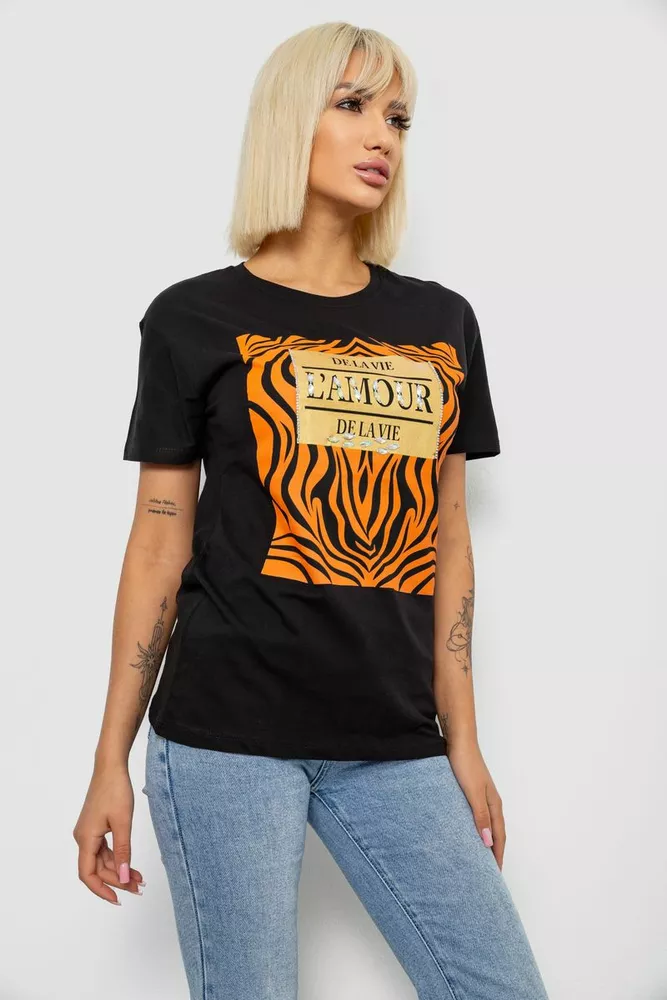 Купити Футболка жіноча з принтом, колір чорний, 244R2805 - Фото №3