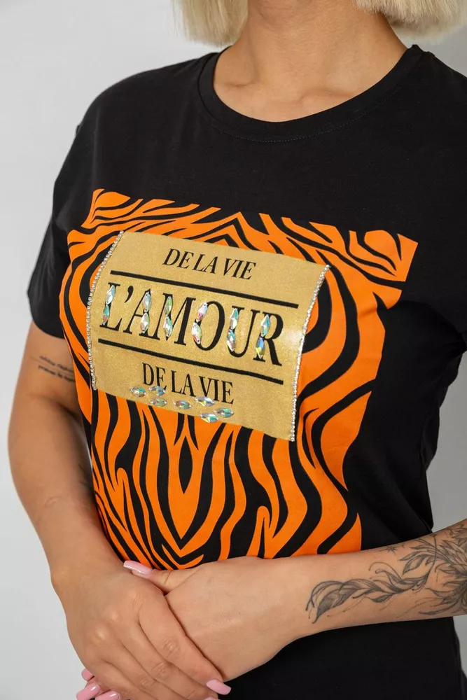 Купити Футболка жіноча з принтом, колір чорний, 244R2805 - Фото №5