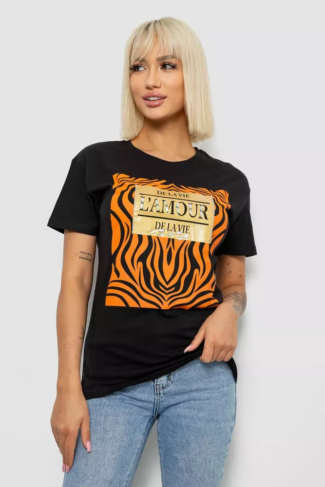 Купити Футболка жіноча з принтом, колір чорний, 244R2805 - Фото №1