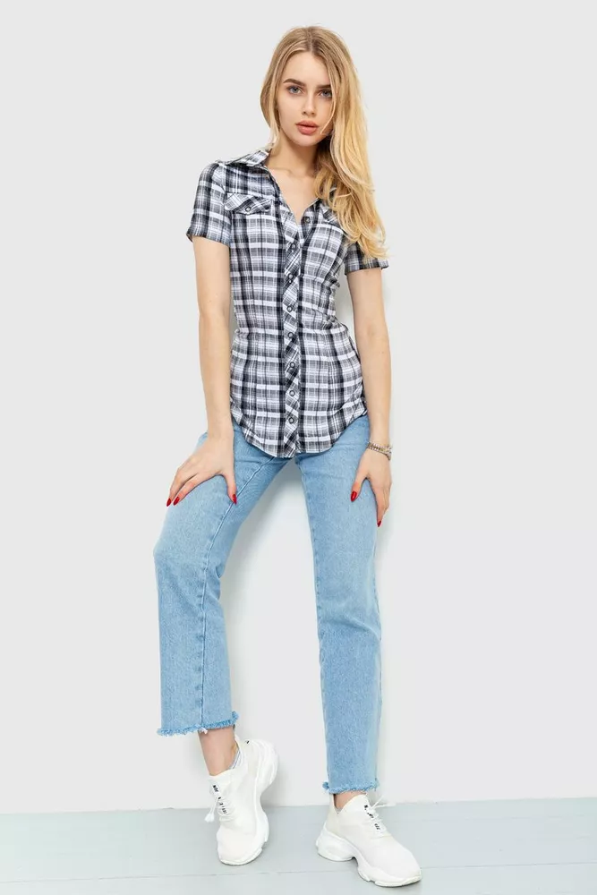 Купить Рубашка женская в клетку, цвет черно-белый, 230R065 - Фото №2