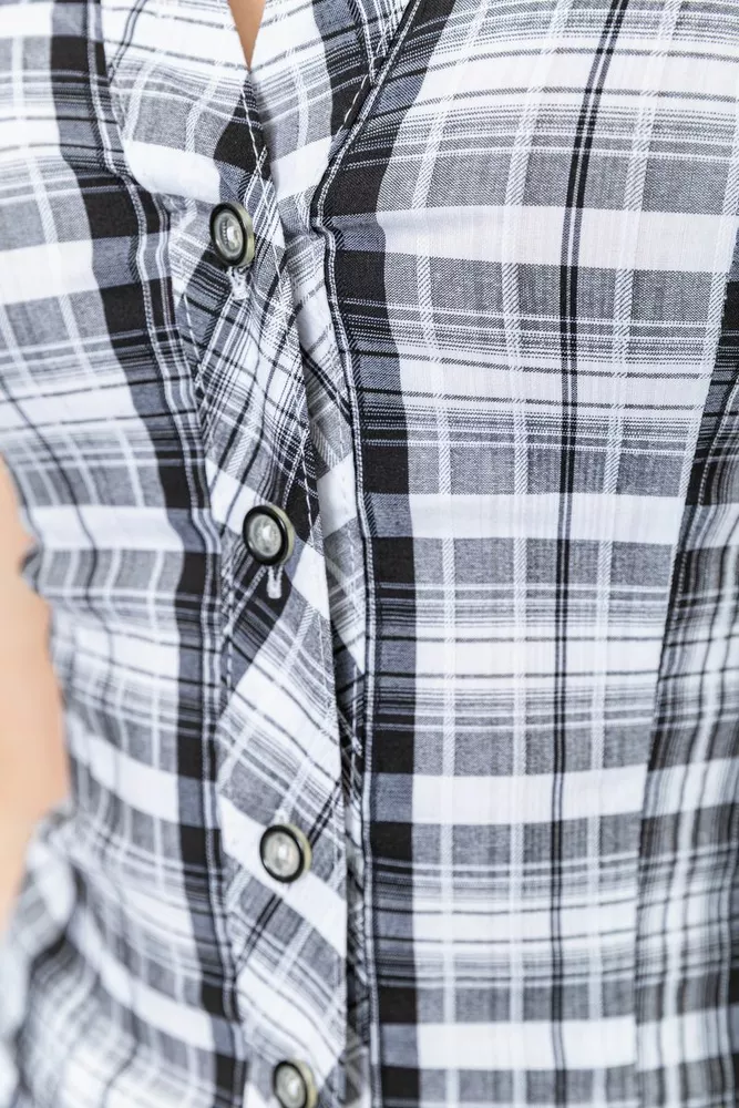 Купить Рубашка женская в клетку, цвет черно-белый, 230R065 - Фото №5