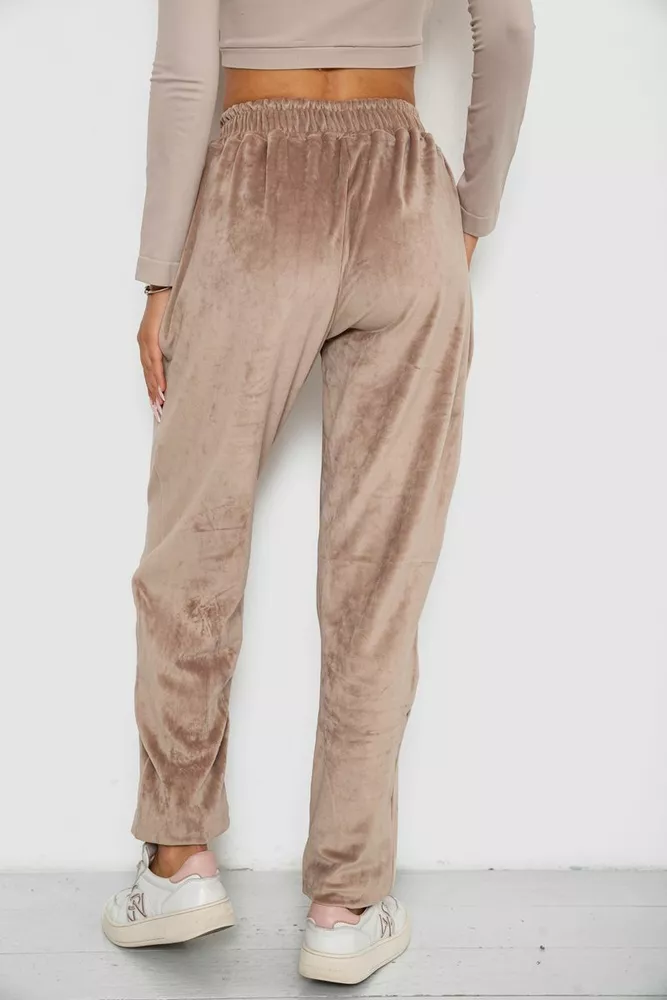 Купить Спортивные штаны велюровые женские на флисе  -уценка, цвет светло-бежевый, 238R58649-1-U-4 - Фото №4
