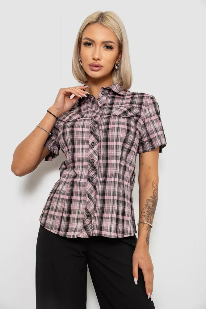 Купить Рубашка женская в клетку, цвет пудровый, 230R065 оптом - Фото №1