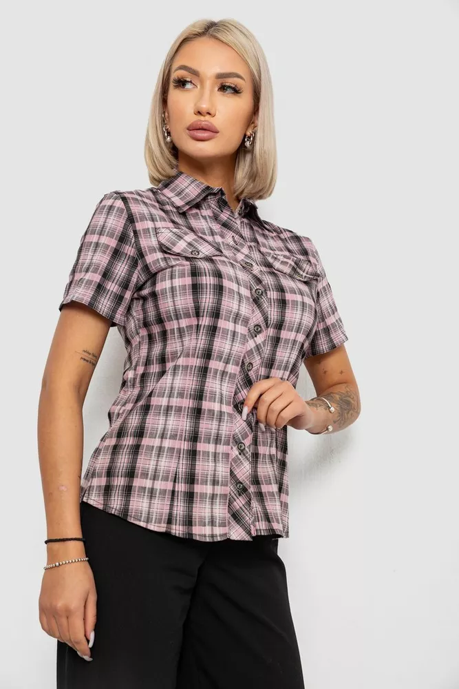 Купить Рубашка женская в клетку, цвет пудровый, 230R065 оптом - Фото №3