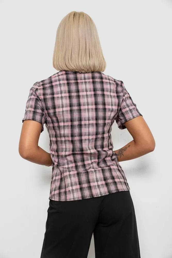 Купить Рубашка женская в клетку, цвет пудровый, 230R065 оптом - Фото №4