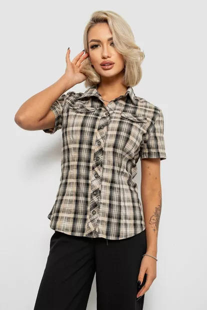 Рубашка женская в клетку, цвет серо-бежевый, 230R065