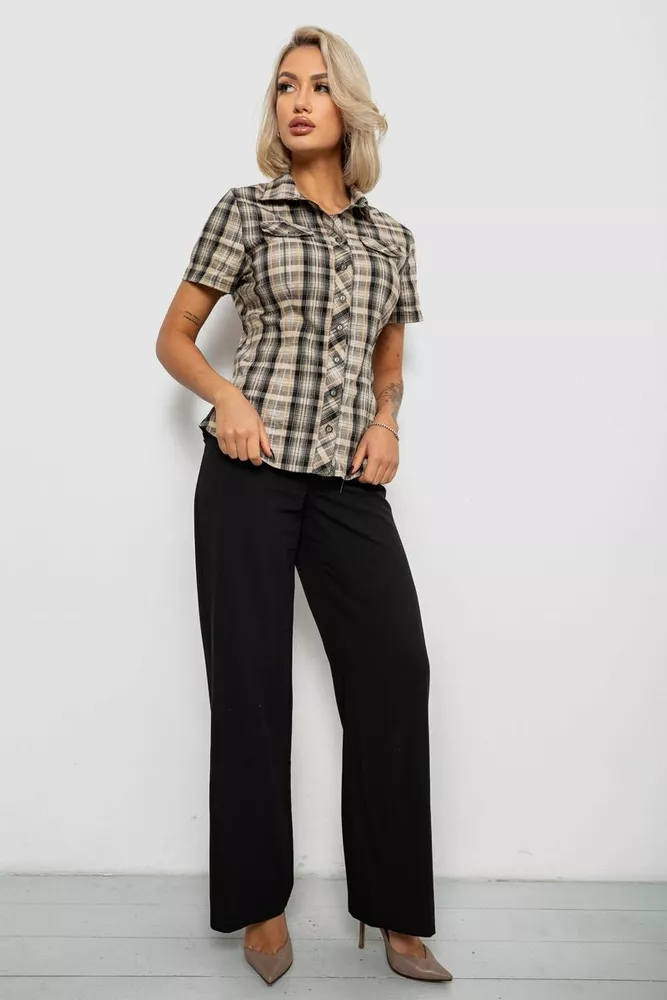 Купити Сорочка жіноча в клітинку, колір сіро-бежевий, 230R065 оптом - Фото №2