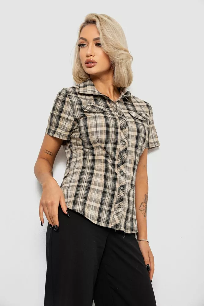 Купити Сорочка жіноча в клітинку, колір сіро-бежевий, 230R065 оптом - Фото №3