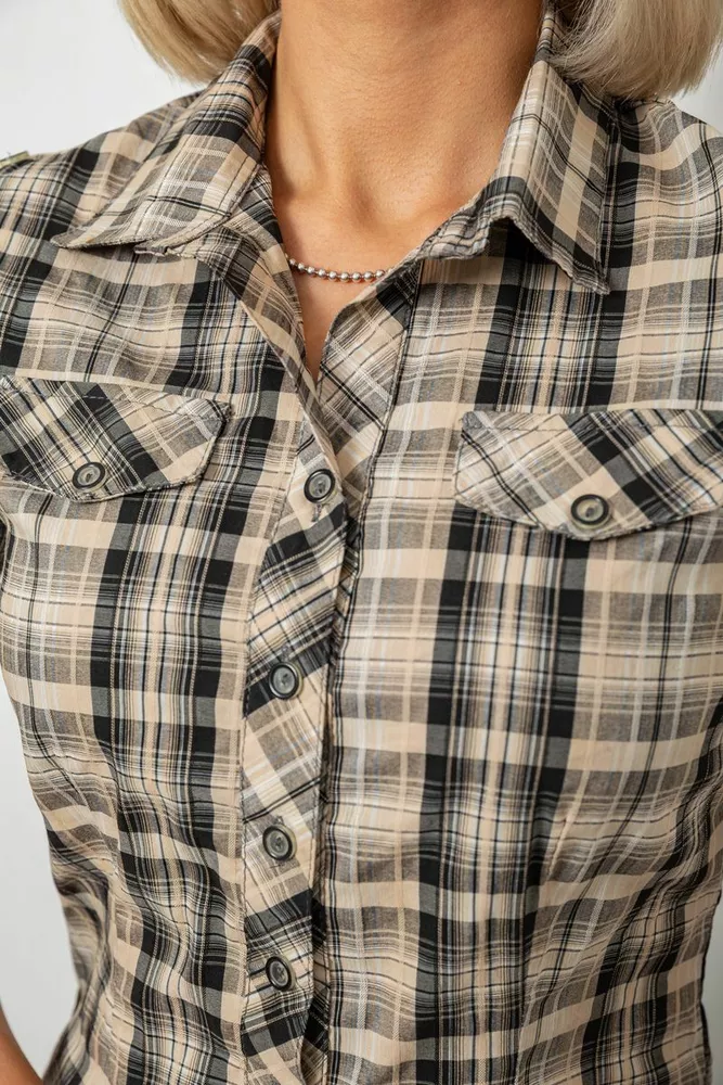 Купити Сорочка жіноча в клітинку, колір сіро-бежевий, 230R065 оптом - Фото №5