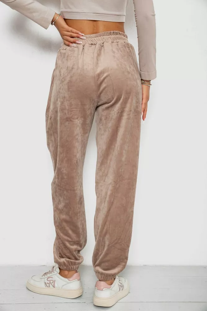 Купити Спортивні штани велюрові жіночі на флісі  -уцінка, колір бежевий, 238R58645-U-3 - Фото №4