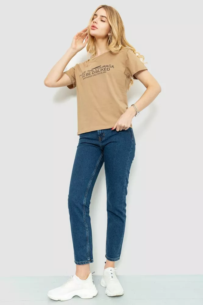 Купити Футболка жіноча з принтом, колір бежевий, 221R3006 - Фото №2
