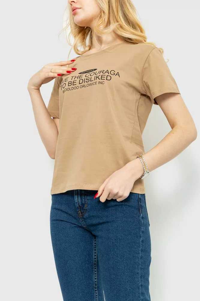 Купити Футболка жіноча з принтом, колір бежевий, 221R3006 - Фото №3
