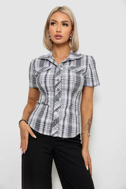 Рубашка женская в клетку, цвет бело-черный, 230R065