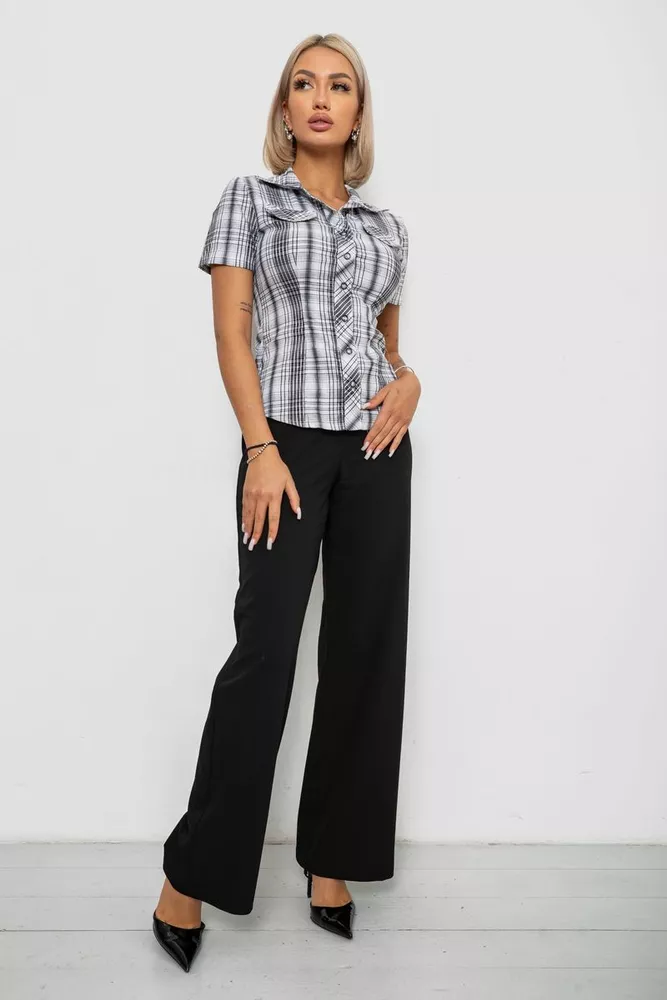 Купить Рубашка женская в клетку, цвет бело-черный, 230R065 оптом - Фото №2