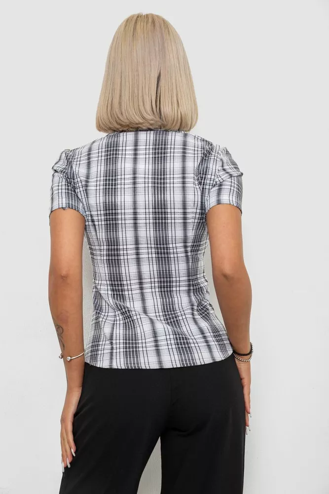 Купить Рубашка женская в клетку, цвет бело-черный, 230R065 оптом - Фото №4