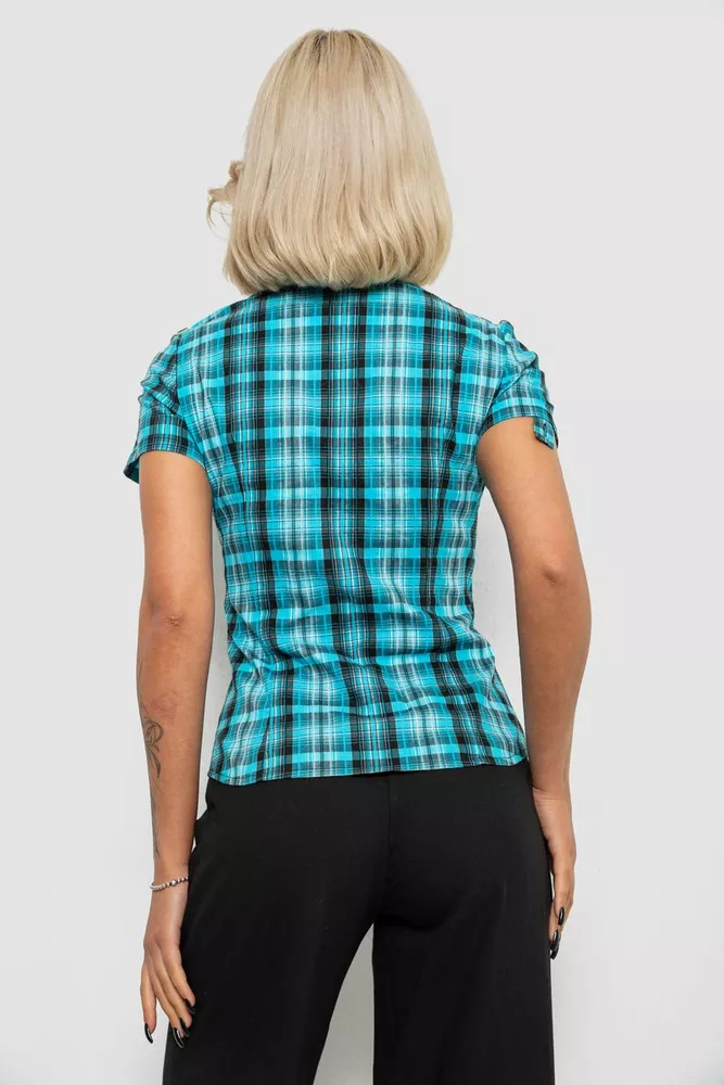 Купить Рубашка женская в клетку, цвет бирюзовый, 230R065 - Фото №4