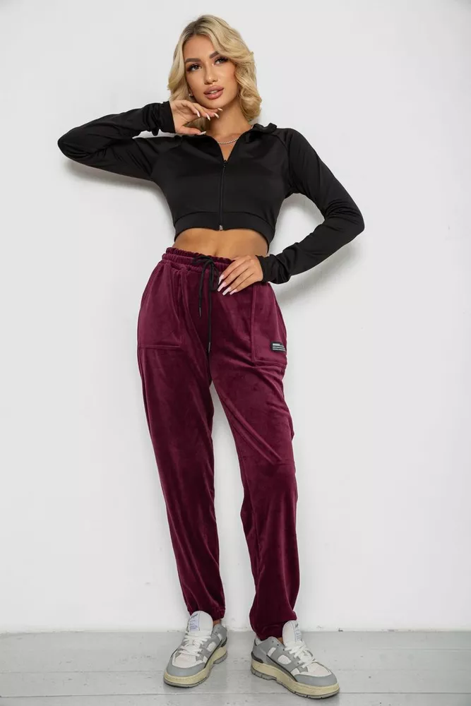 Купить Спортивные штаны велюровые женские на флисе  -уценка, цвет бордовый, 238R58645-U-1 - Фото №2