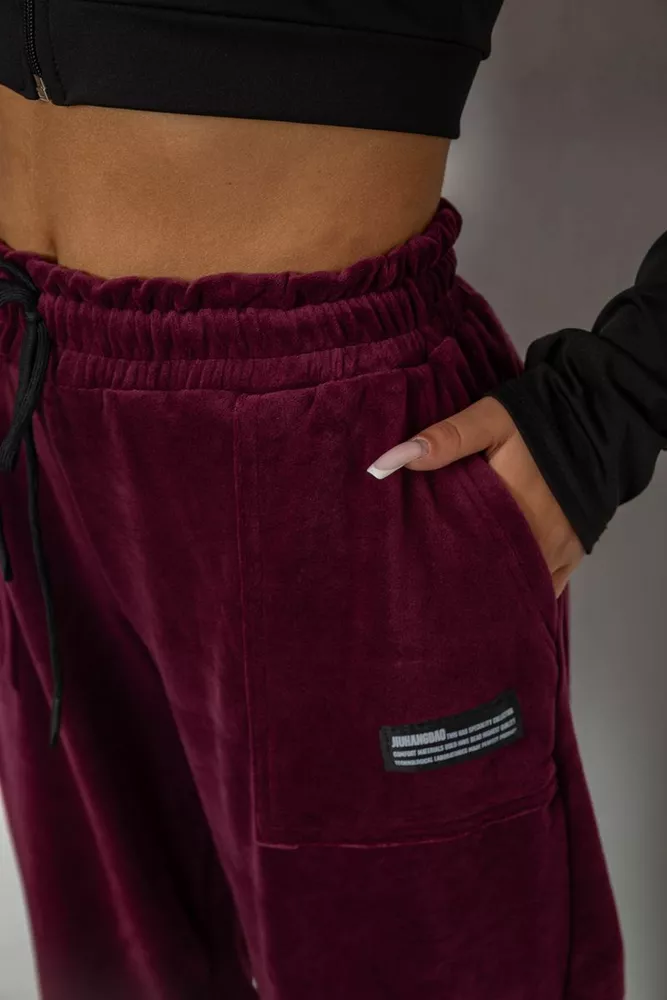 Купить Спортивные штаны велюровые женские на флисе  -уценка, цвет бордовый, 238R58645-U-1 - Фото №5